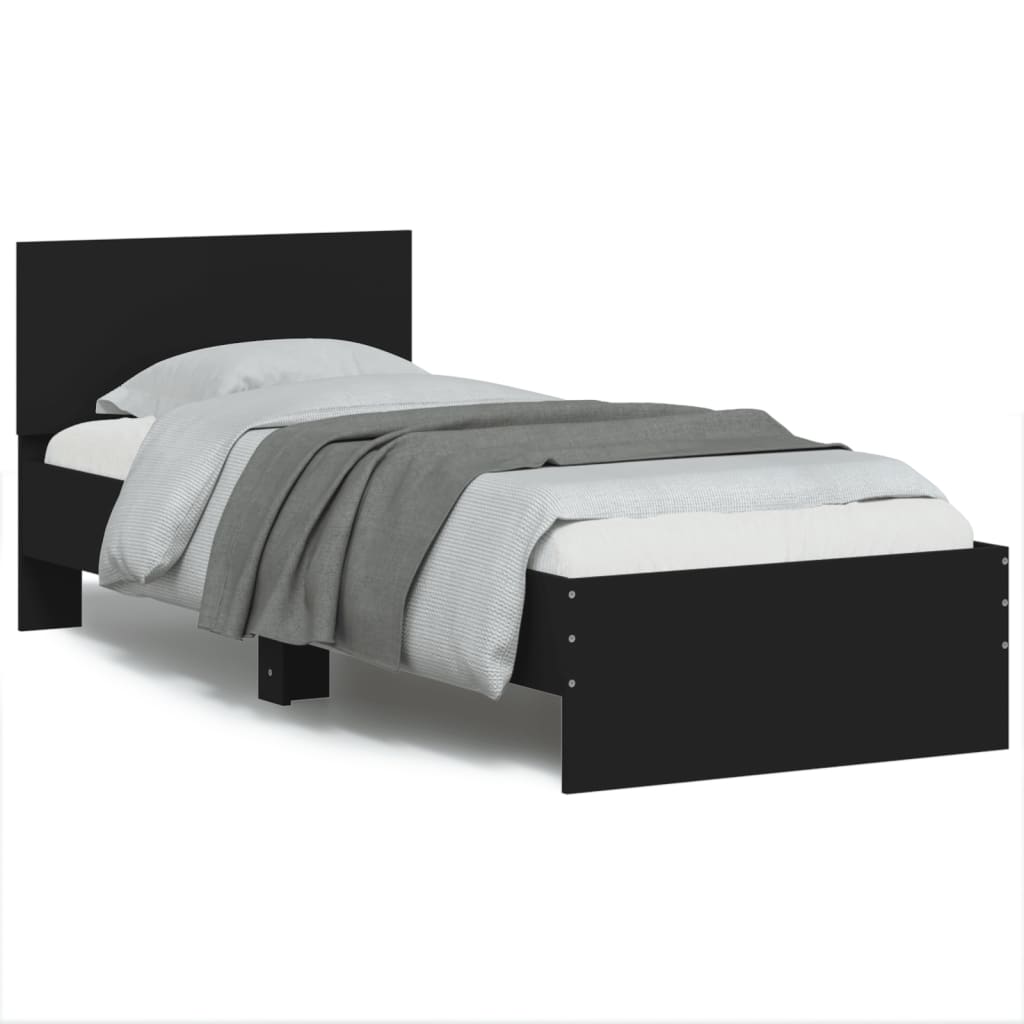vidaXL Cadru de pat cu tăblie și lumini LED, negru, 90x200 cm