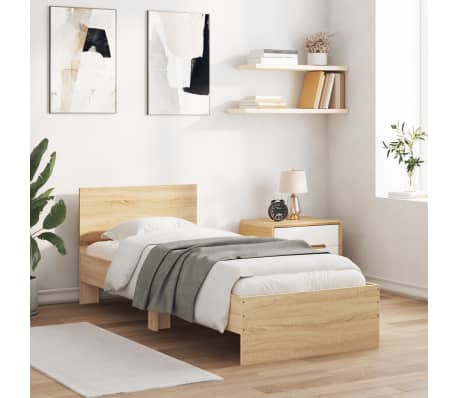 vidaXL Bettgestell mit Kopfteil und LED-Leuchten Sonoma-Eiche 90x200cm