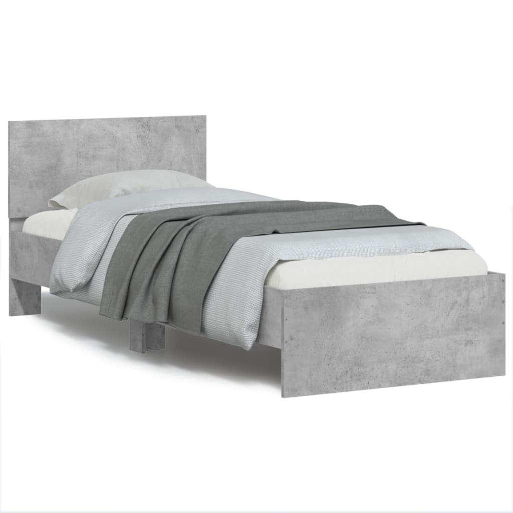 Rám postele s čelem a LED osvětlením betonově šedý 90 x 200 cm