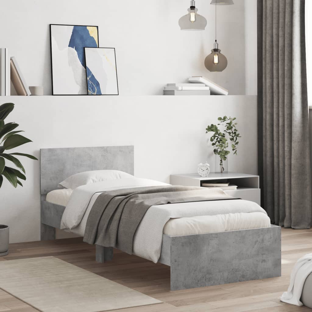 vidaXL Bedframe met hoofdbord en LED-verlichting betongrijs 90x190 cm grijs, foto 2