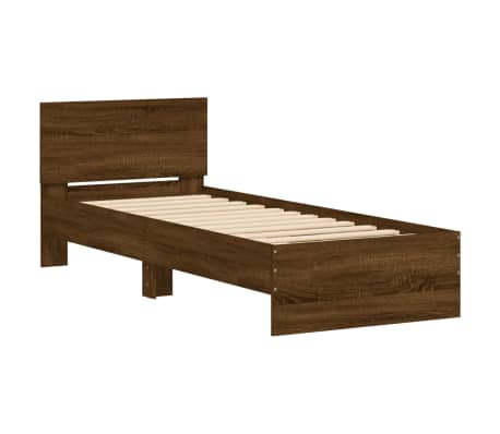 vidaXL Bettgestell mit Kopfteil und LED-Leuchten Braun Eiche 90x190 cm