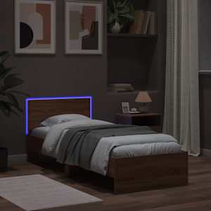 Rám postele s čelem a LED osvětlením hnědý dub 90 x 190 cm - obrázek 5