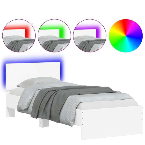 vidaXL voodiraam peatsi ja LED-tuledega,valge , 75x190 cm