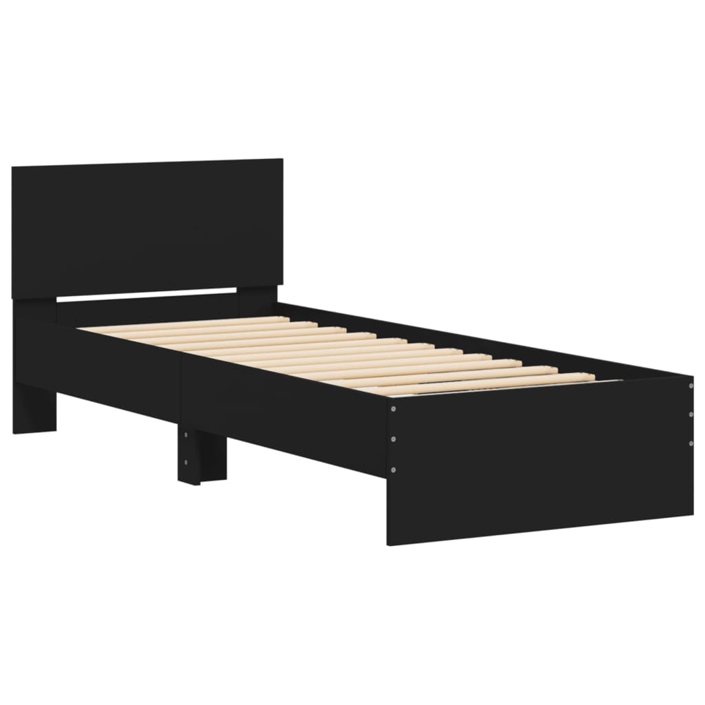 vidaXL Bedframe met hoofdbord en LED-verlichting zwart 75x190 cm afbeelding