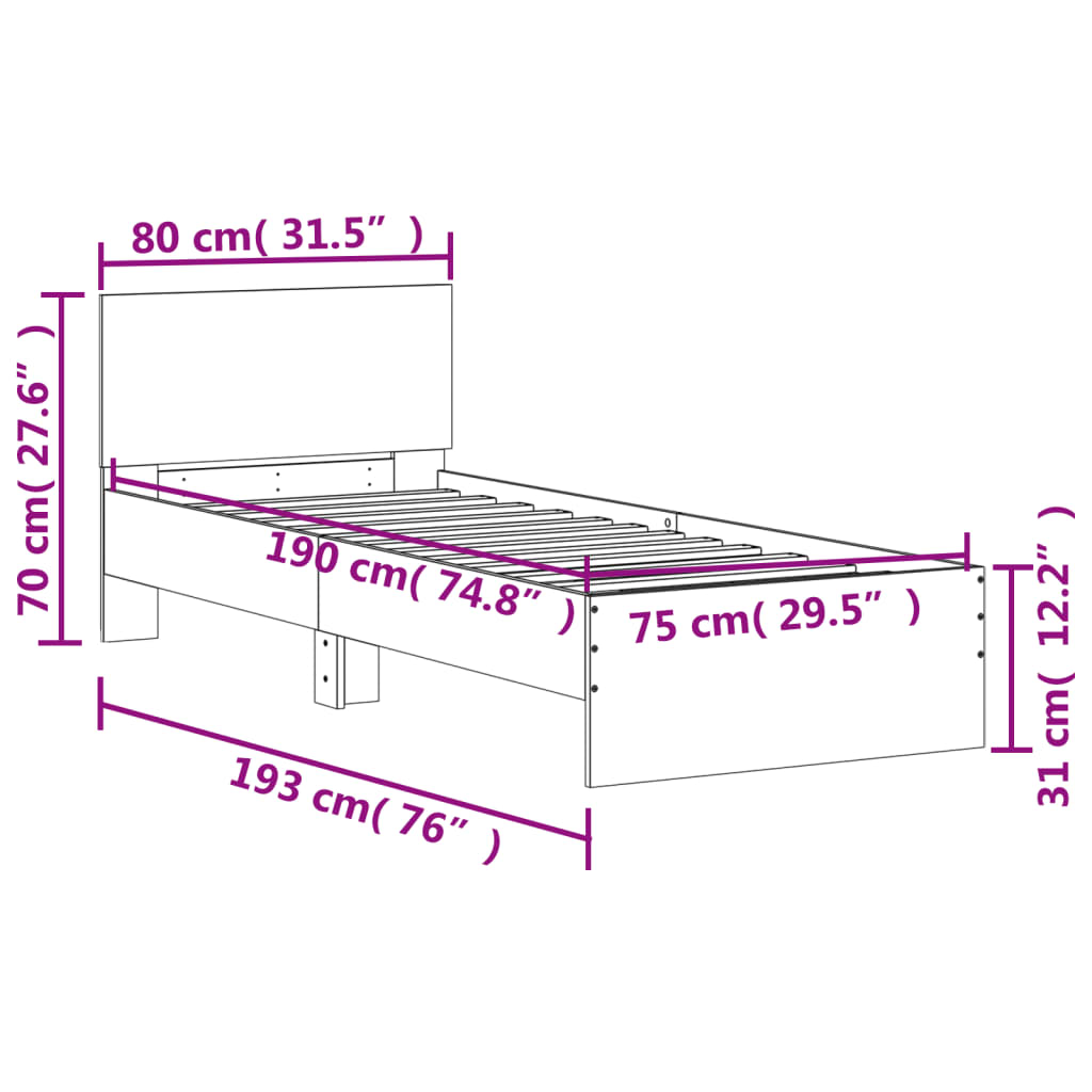 Rám postele s čelem a LED osvětlením černý 75 x 190 cm - obrázek 15