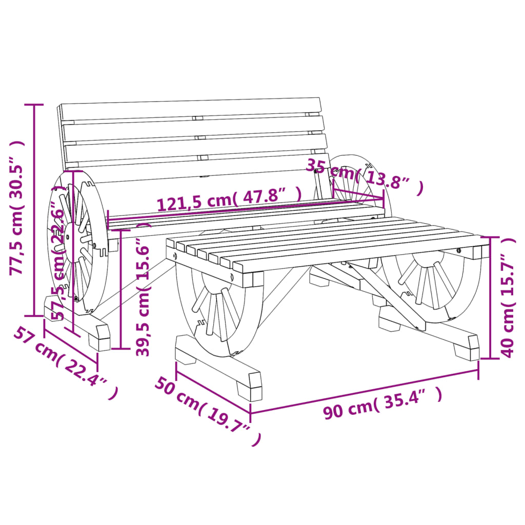 imagem de vidaXL 2 pcs conjunto lounge de jardim madeira de abeto maciça9