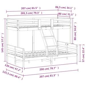 Patrová postel 80 x 200/120 x 200 cm bílá masivní borové dřevo - obrázek 9
