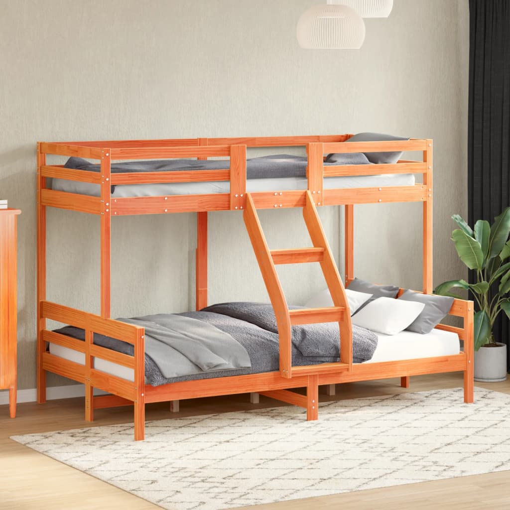 Etagenbett 80x200/120x200 cm Wachsbraun Massivholz Kiefer Weiß 1