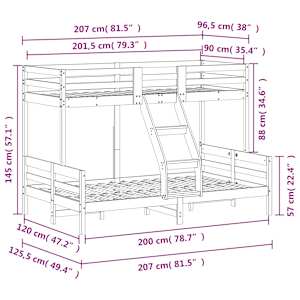 Patrová postel 90 x 200/120 x 200 cm bílá masivní borové dřevo - obrázek 9