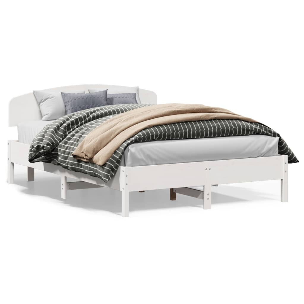 vidaXL Cadru de pat cu tăblie, alb, 140x200 cm, lemn masiv de pin