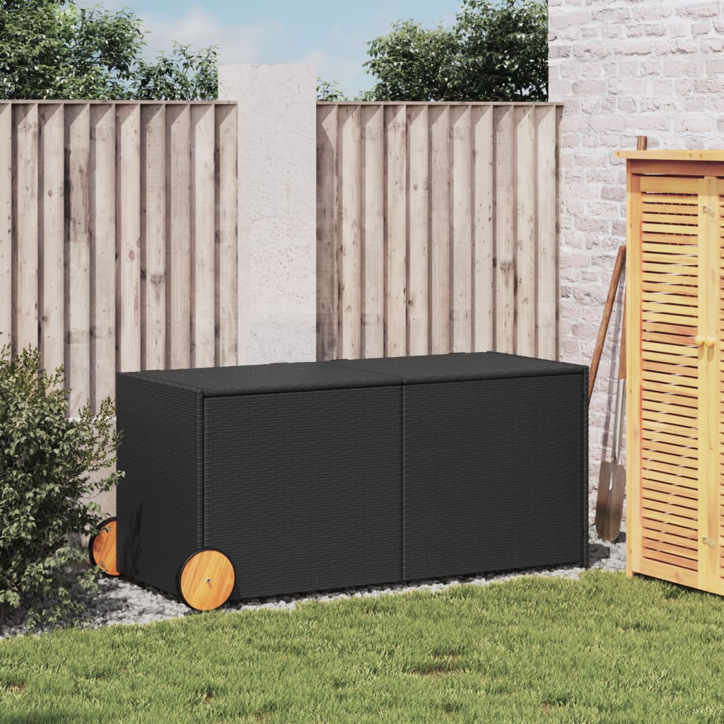vidaXL Záhradný úložný box s kolieskami čierny 283 l polyratan