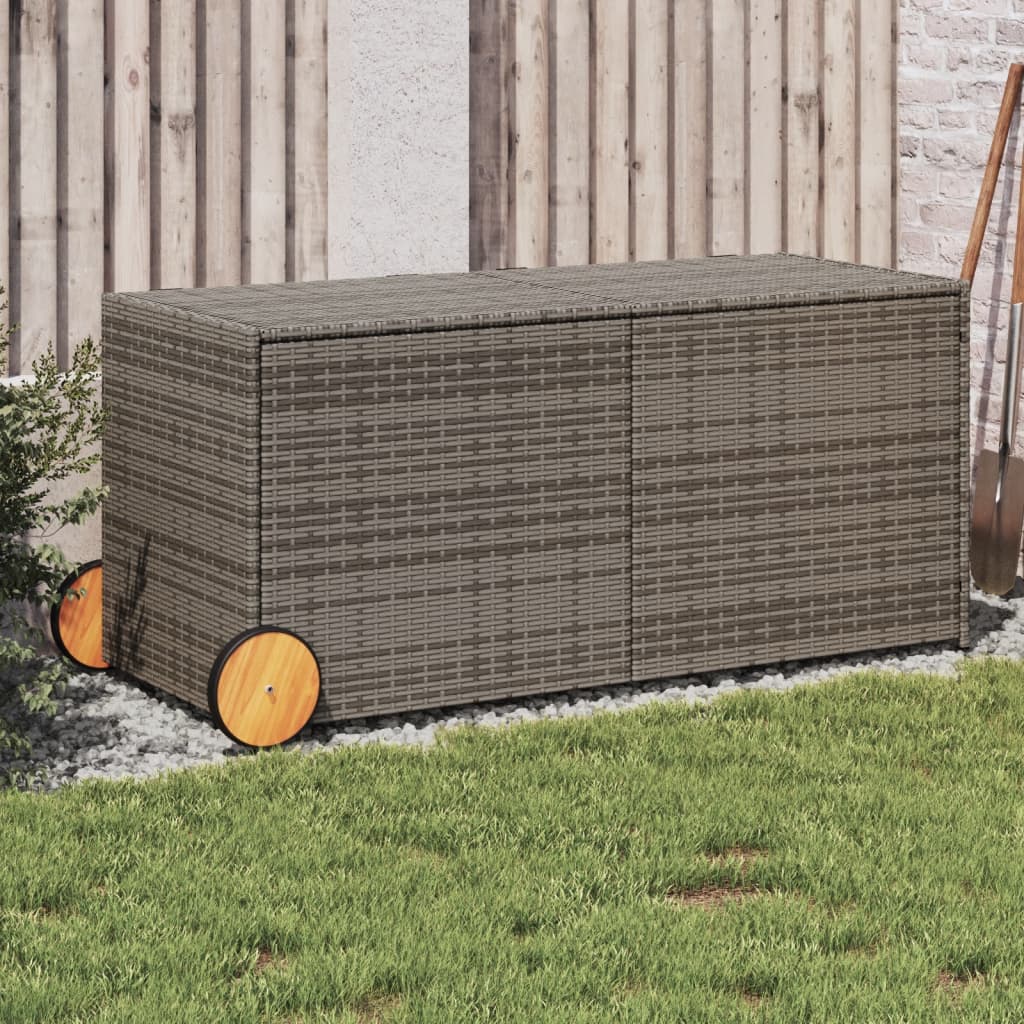 vidaXL Gartentruhe mit Rollen Grau 283L Poly Rattan