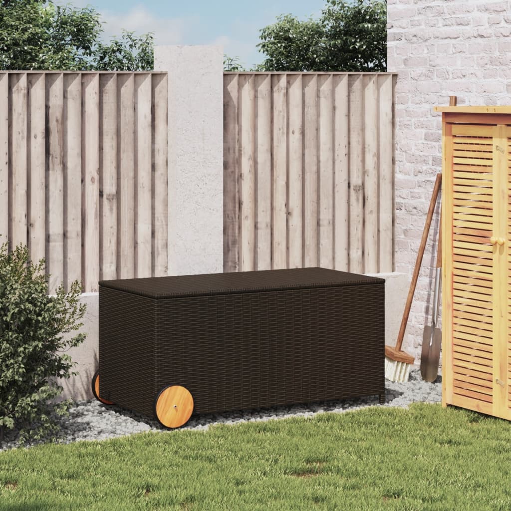 vidaXL Záhradný úložný box s kolieskami hnedý 190 l polyratan