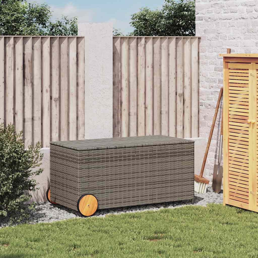 vidaXL szürke polyrattan kerti tárolóláda kerekekkel 190 L