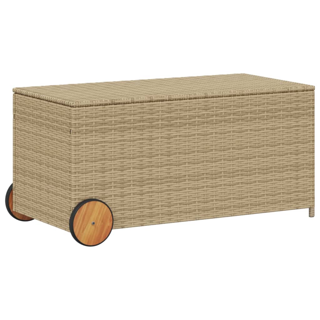 Image of vidaXL Garden Storage Box with Wheels Mix Beige 190L Poly Rattan