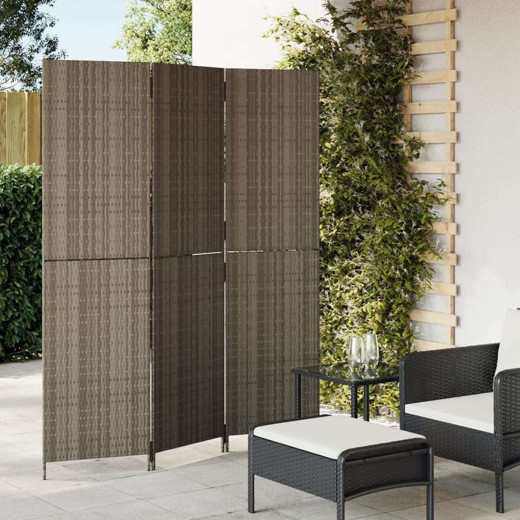 vidaXL Room Divider 3 Panels Grey Poly Rattan