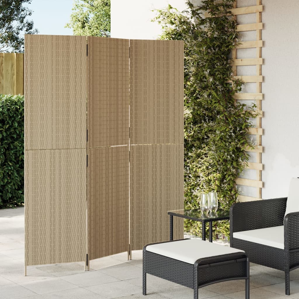 vidaXL rumdeler 3 paneler polyrattan beige