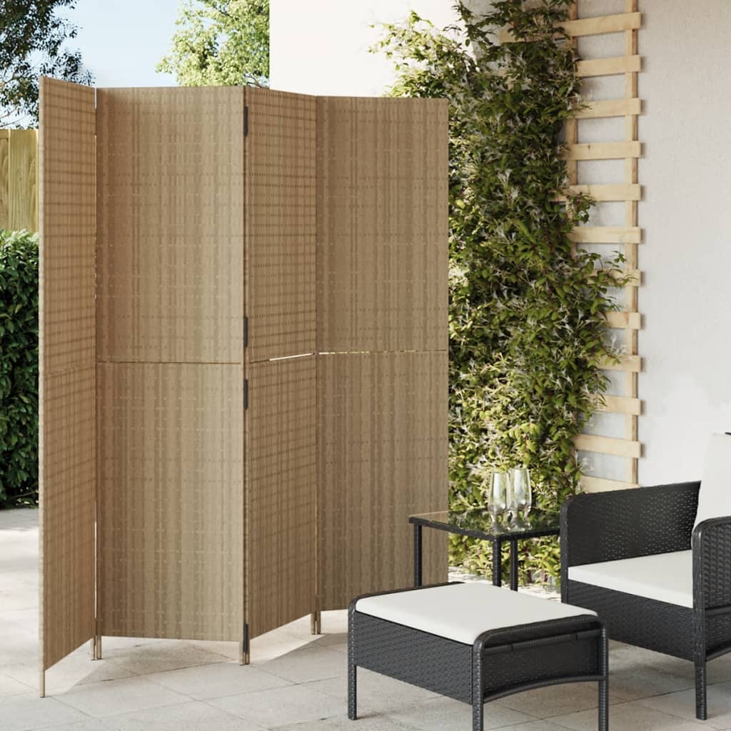 vidaXL rumdeler 4 paneler polyrattan beige