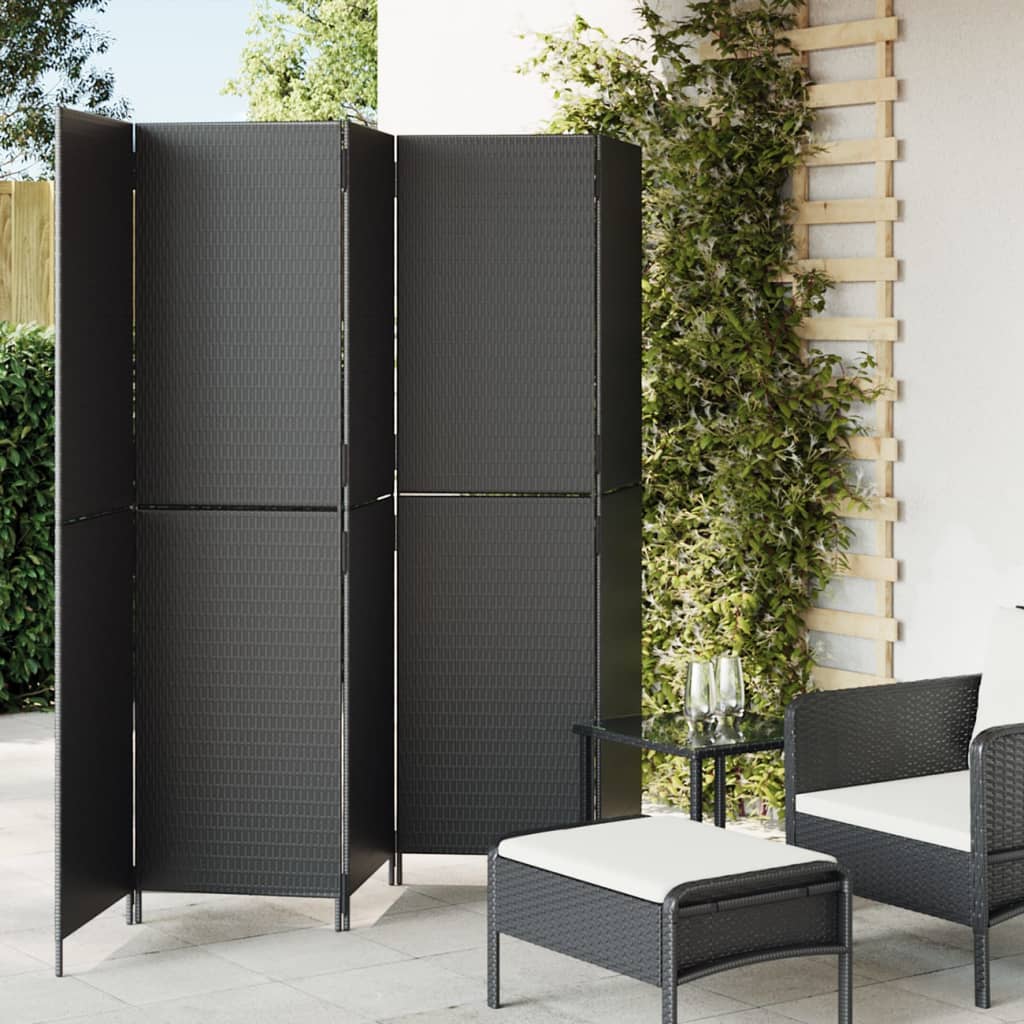 vidaXL Paravent 5-tlg. Schwarz Poly Rattan