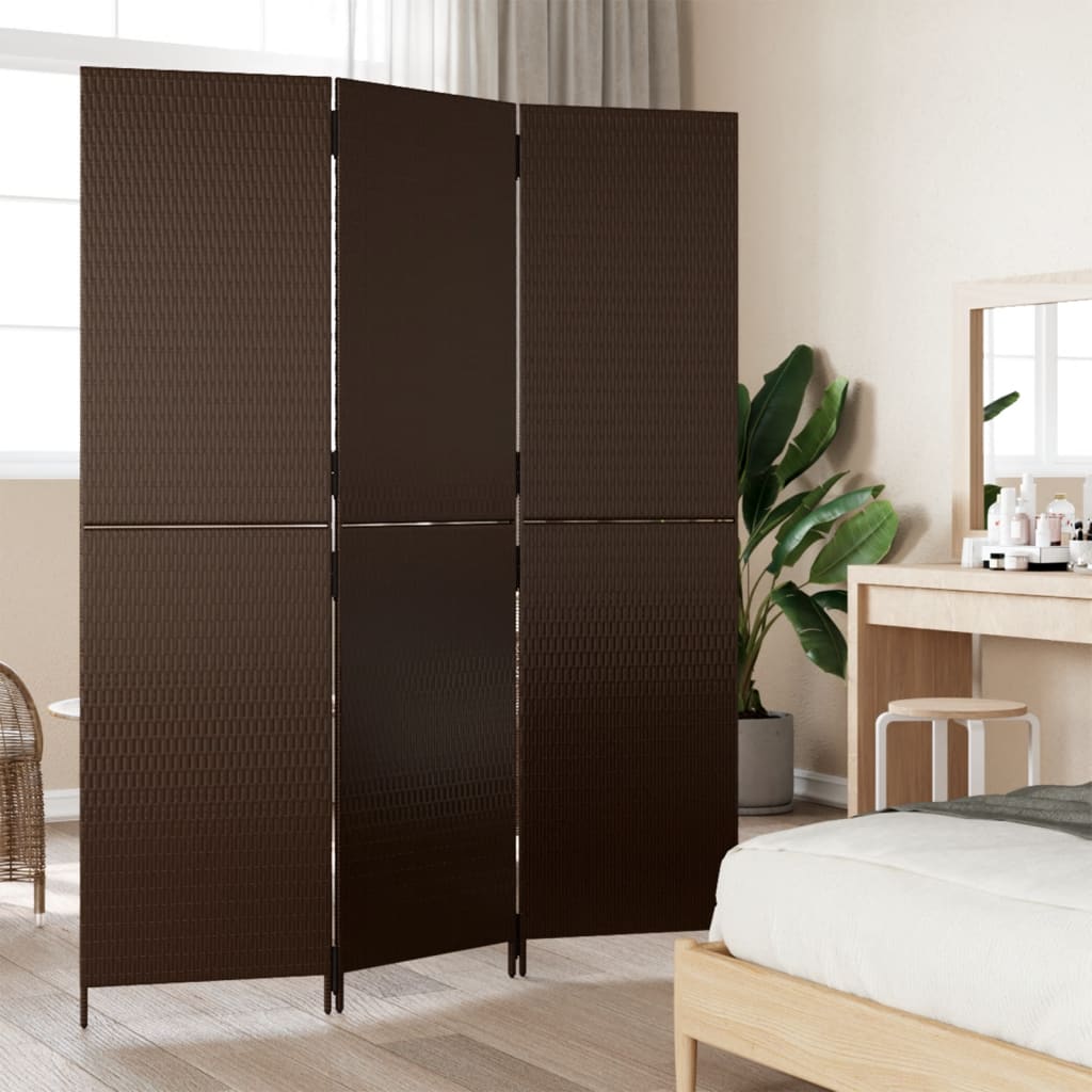 vidaXL Kamerscherm 3 panelen poly rattan bruin afbeelding