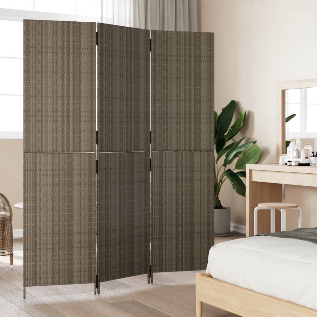 vidaXL Kamerscherm 3 panelen poly rattan grijs afbeelding