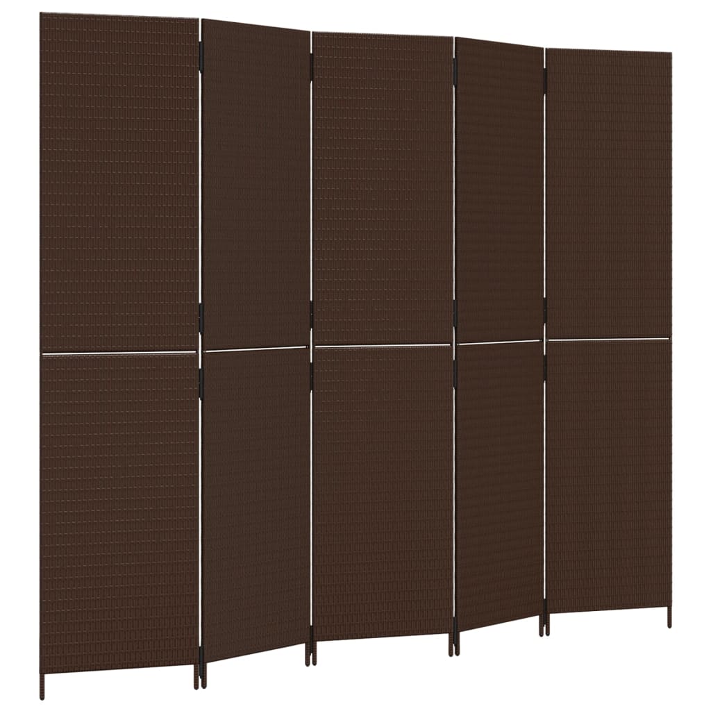 Thumbnail - vidaXL Paravent 5-tlg. Braun Poly Rattan