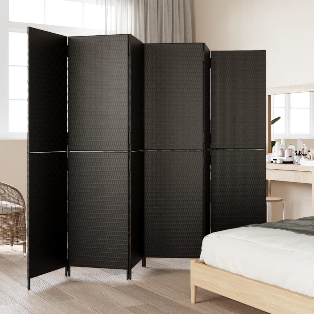 vidaXL Kamerscherm 6 panelen poly rattan zwart afbeelding