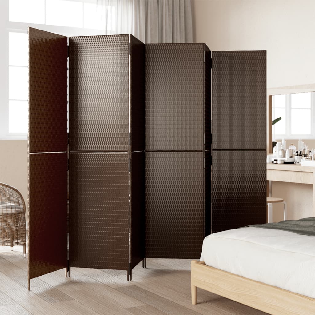 vidaXL barna 6-paneles polyrattan térelválasztó