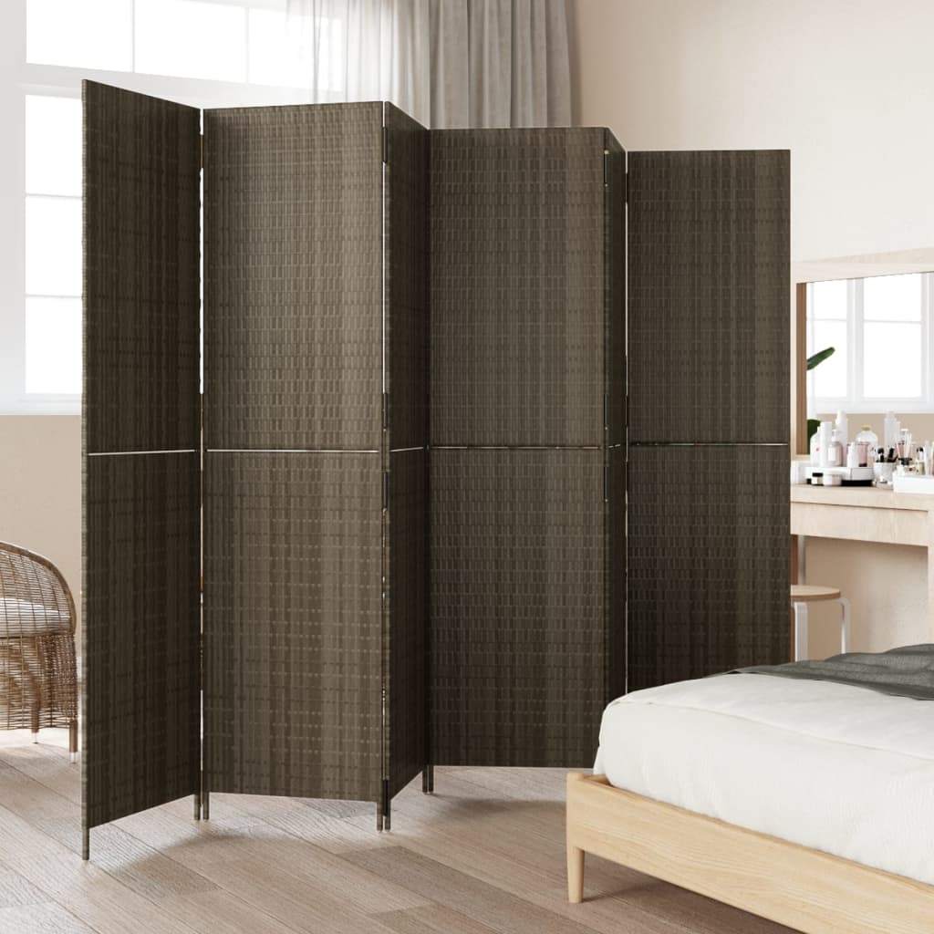 vidaXL Kamerscherm 6 panelen poly rattan grijs afbeelding
