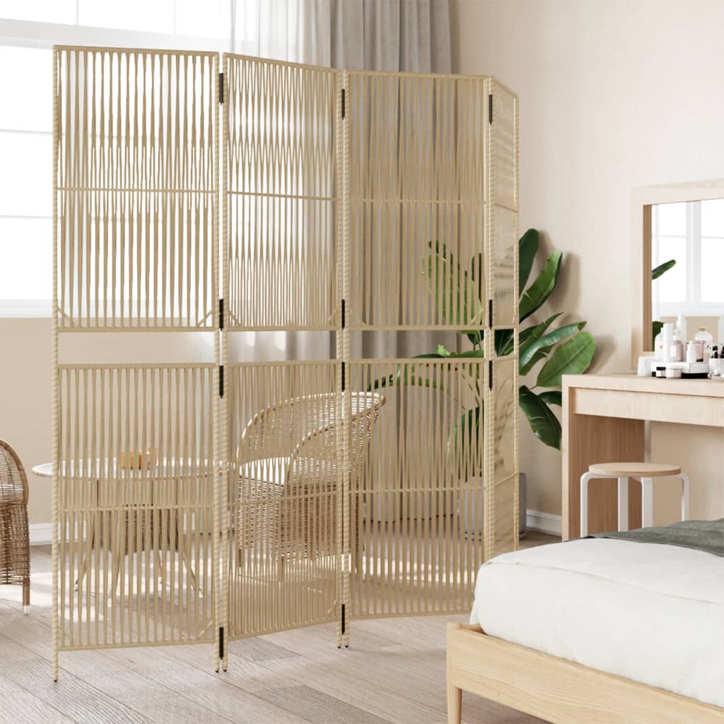 vidaXL Kamerscherm 4 panelen poly rattan beige afbeelding