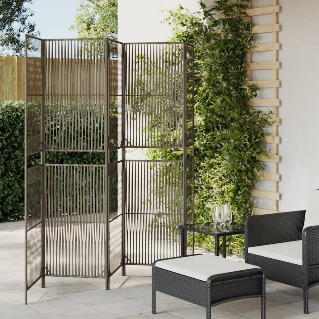 Paravent 5-tlg. Grau Poly Rattan