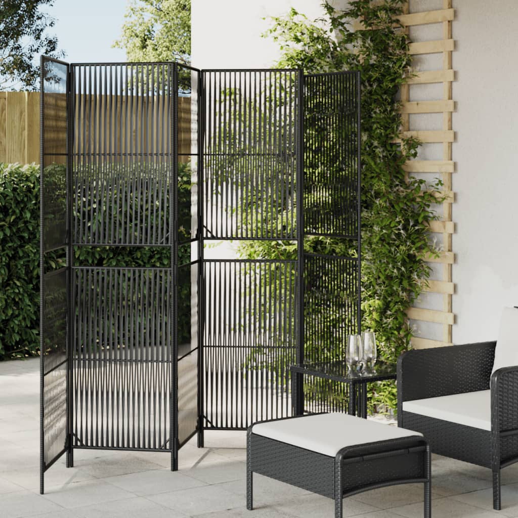 Paravent 6-tlg. Schwarz Poly Rattan