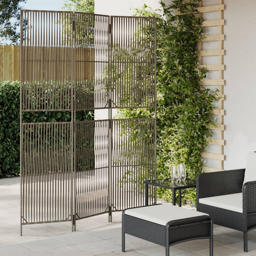 Paravent 3-tlg. Grau Poly Rattan