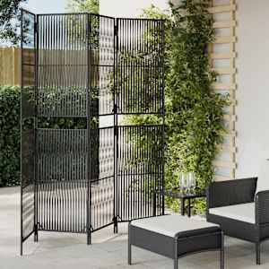 Pregrada za sobo 4 plošče črn poli ratan