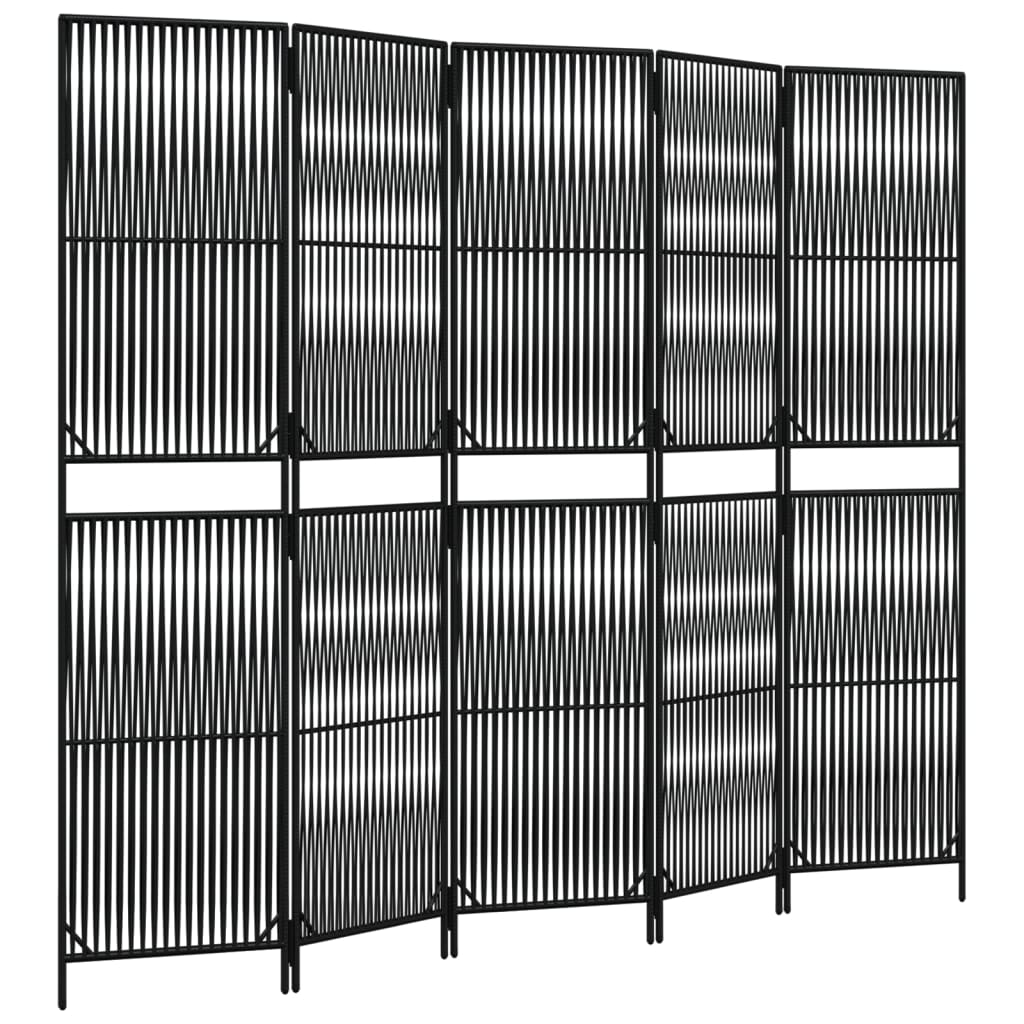 vidaXL Room Divider 5 Panels Black Poly Rattan-image-365396