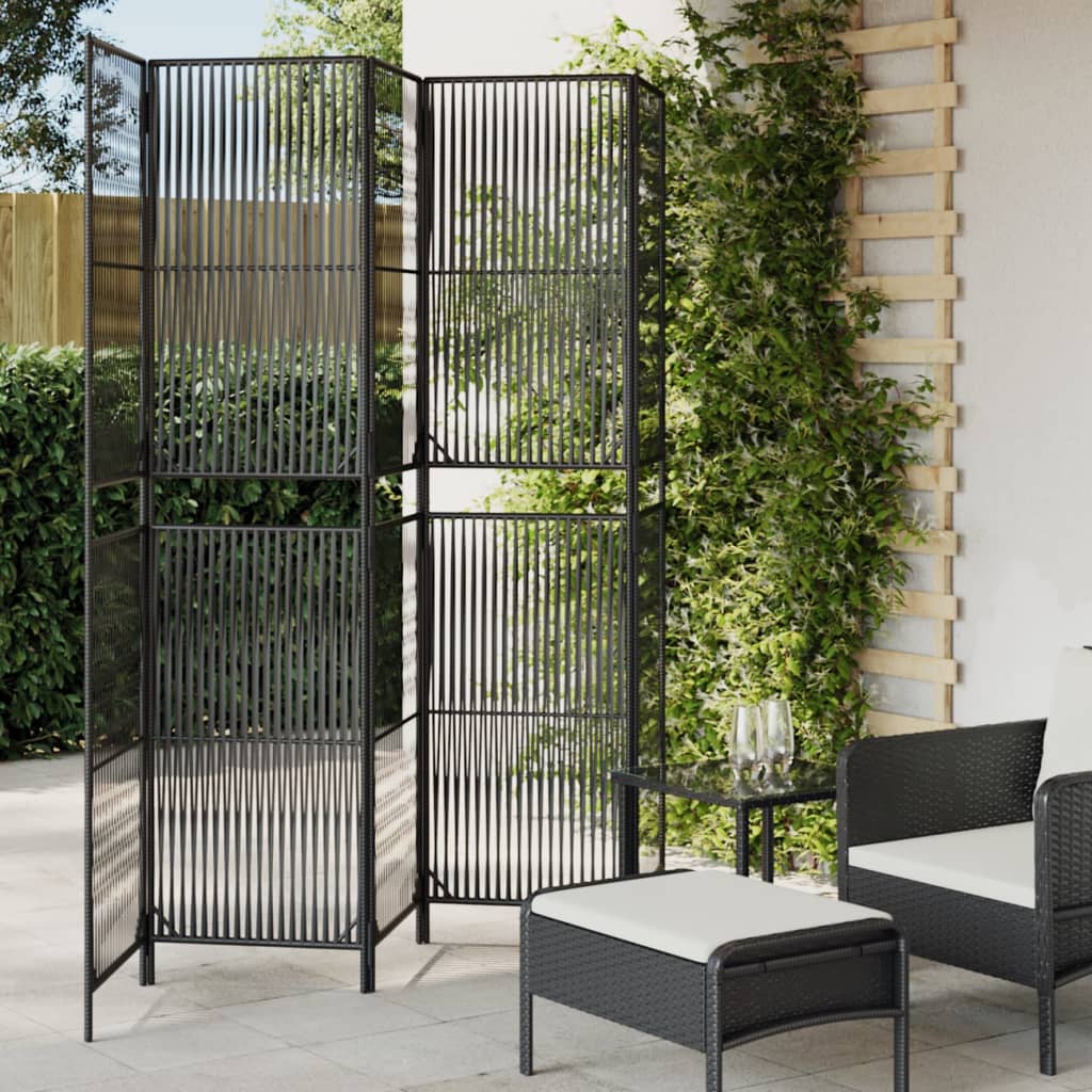 Paravent 5-tlg. Schwarz Poly Rattan