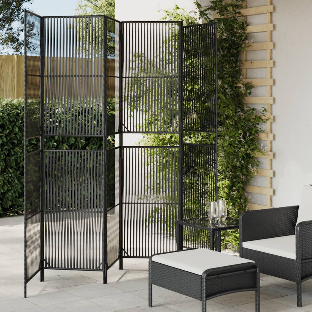 vidaXL Paravent 6-tlg. Schwarz Poly Rattan