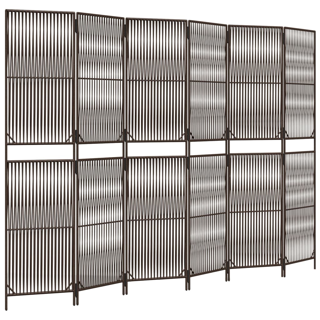 vidaXL Room Divider 6 Panels Brown Poly Rattan-image-365401