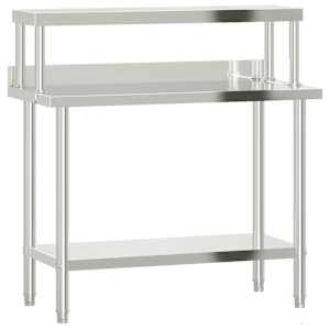 vidaXL k&ouml;&ouml;gi t&ouml;&ouml;laud riiuliga, 110 x 55 x 120 cm, roostevaba teras