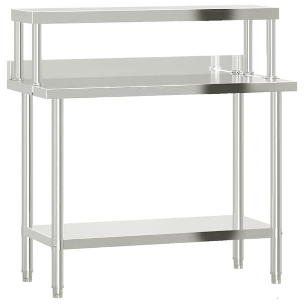 vidaXL k&ouml;&ouml;gi t&ouml;&ouml;laud riiuliga, 110 x 55 x 120 cm, roostevaba teras