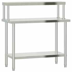 vidaXL k&ouml;&ouml;gi t&ouml;&ouml;laud riiuliga, 110 x 55 x 120 cm, roostevaba teras