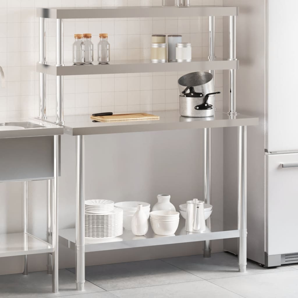 vidaXL Table de travail de cuisine avec étagère 110x55x150 cm inox