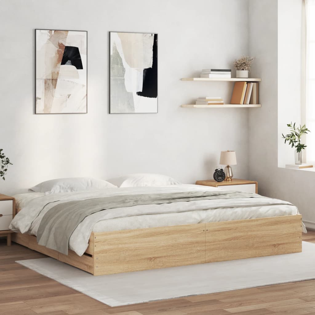 Rám postele se zásuvkami dub sonoma 200x200 cm kompozitní dřevo