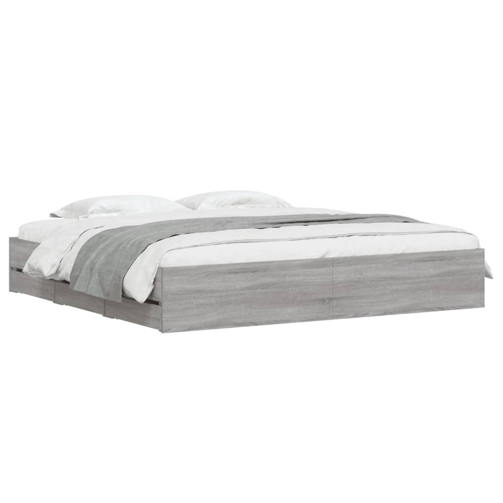 vidaXL Bedframe met lades bewerkt hout grijs sonoma eiken 200x200 cm afbeelding