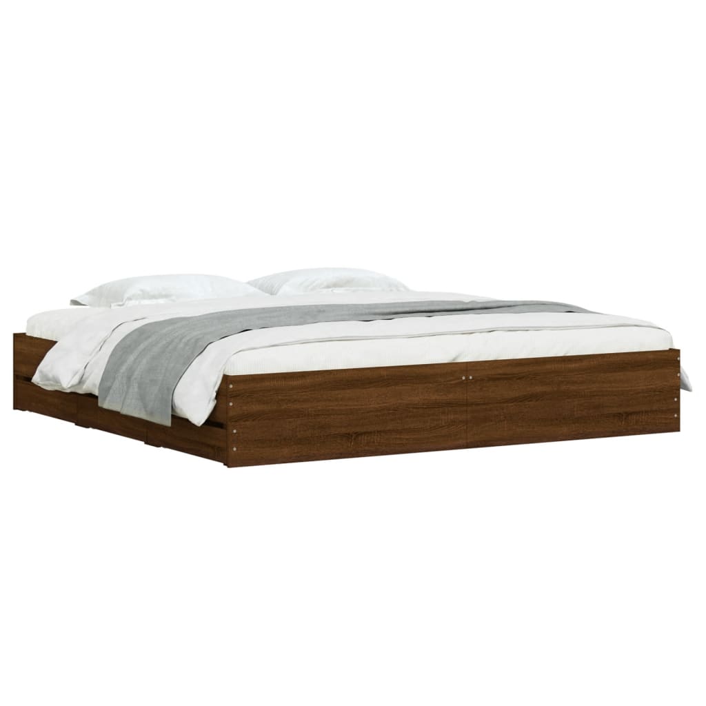 vidaXL Bedframe met lades bewerkt hout bruin eikenkleur 200x200 cm afbeelding