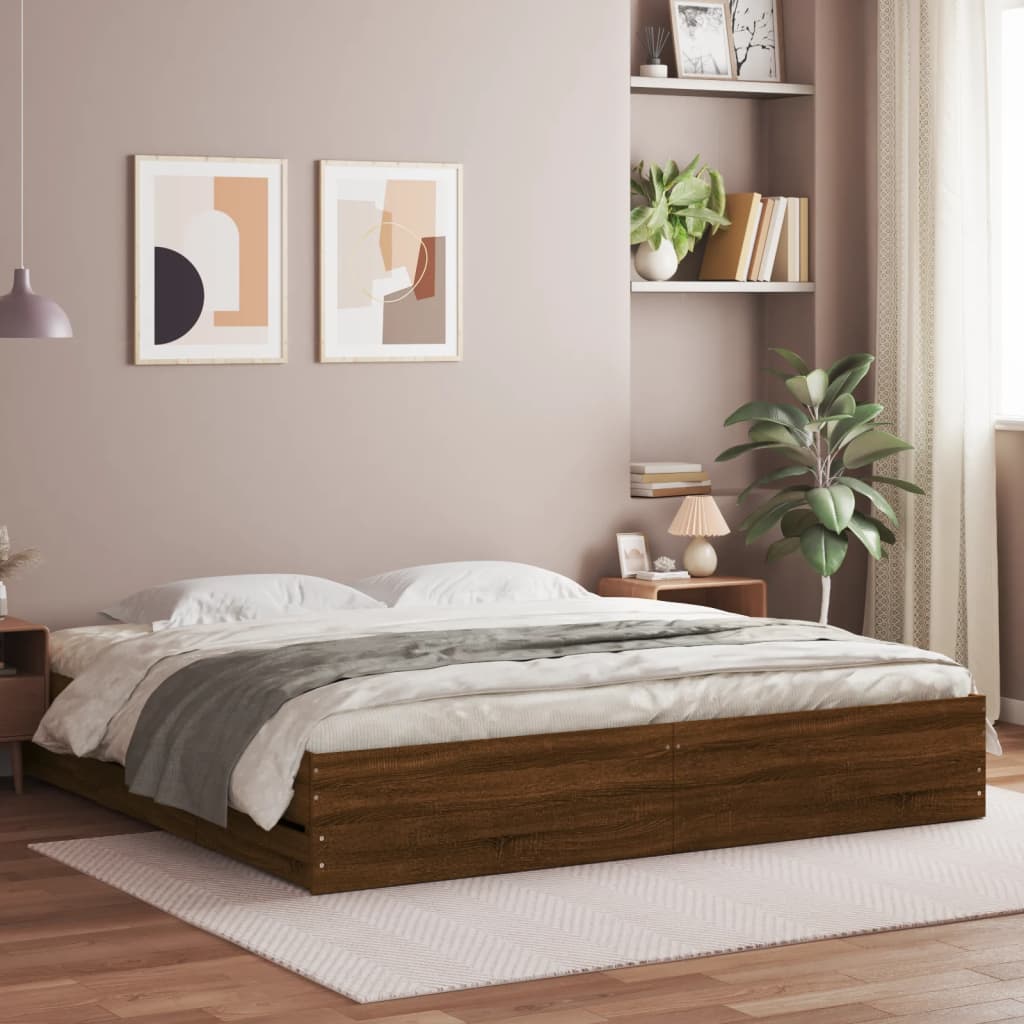 Rám postele se zásuvkami hnědý dub 160x200 cm kompozitní dřevo