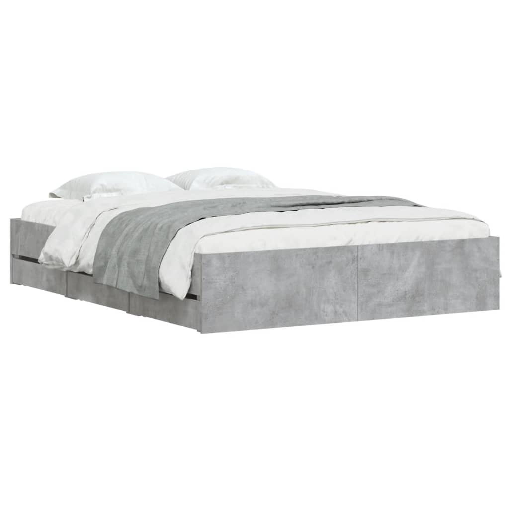 vidaXL Bedframe met lades bewerkt hout betongrijs 150x200 cm afbeelding