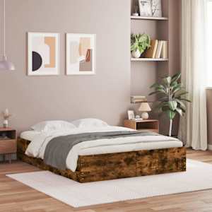 Posteljni okvir s predali dimljen hrast 150x200 cm inž. les