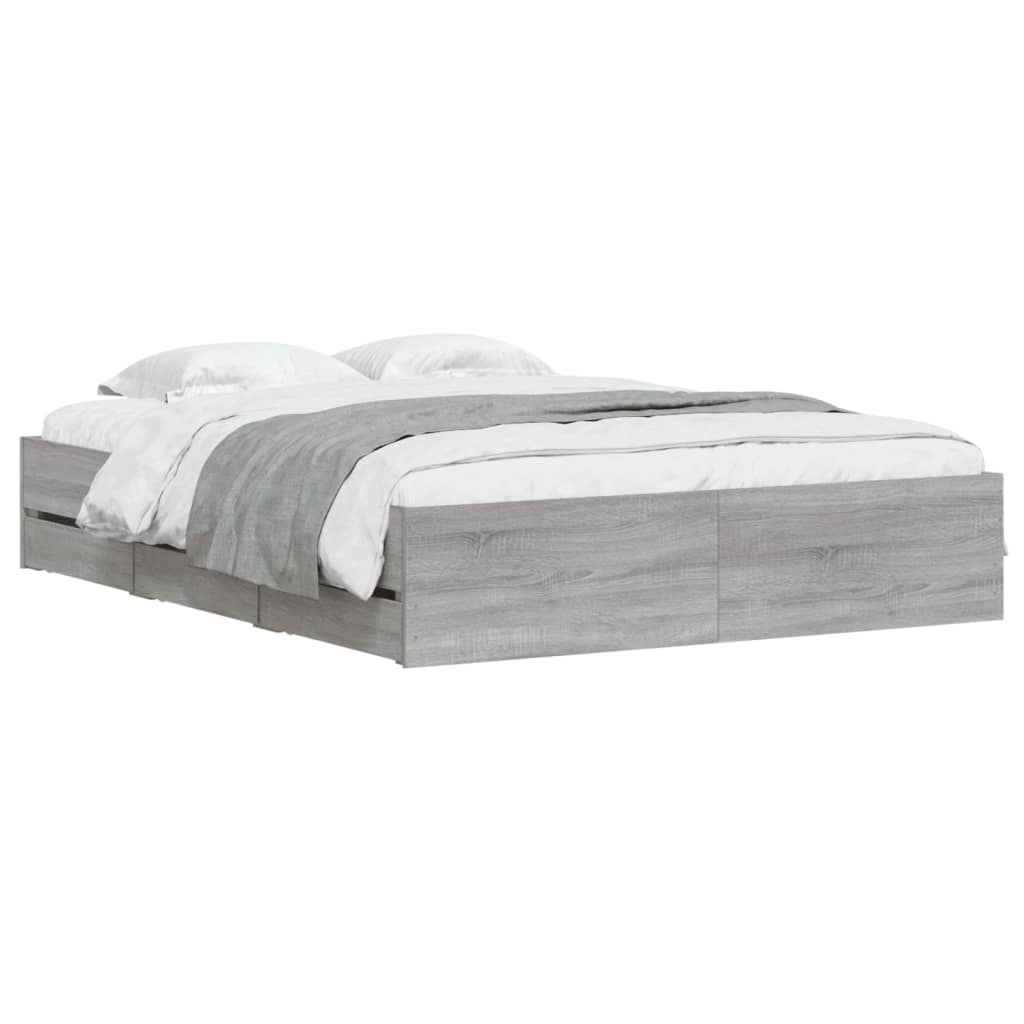 vidaXL Bedframe met lades bewerkt hout grijs sonoma eiken 150x200 cm afbeelding