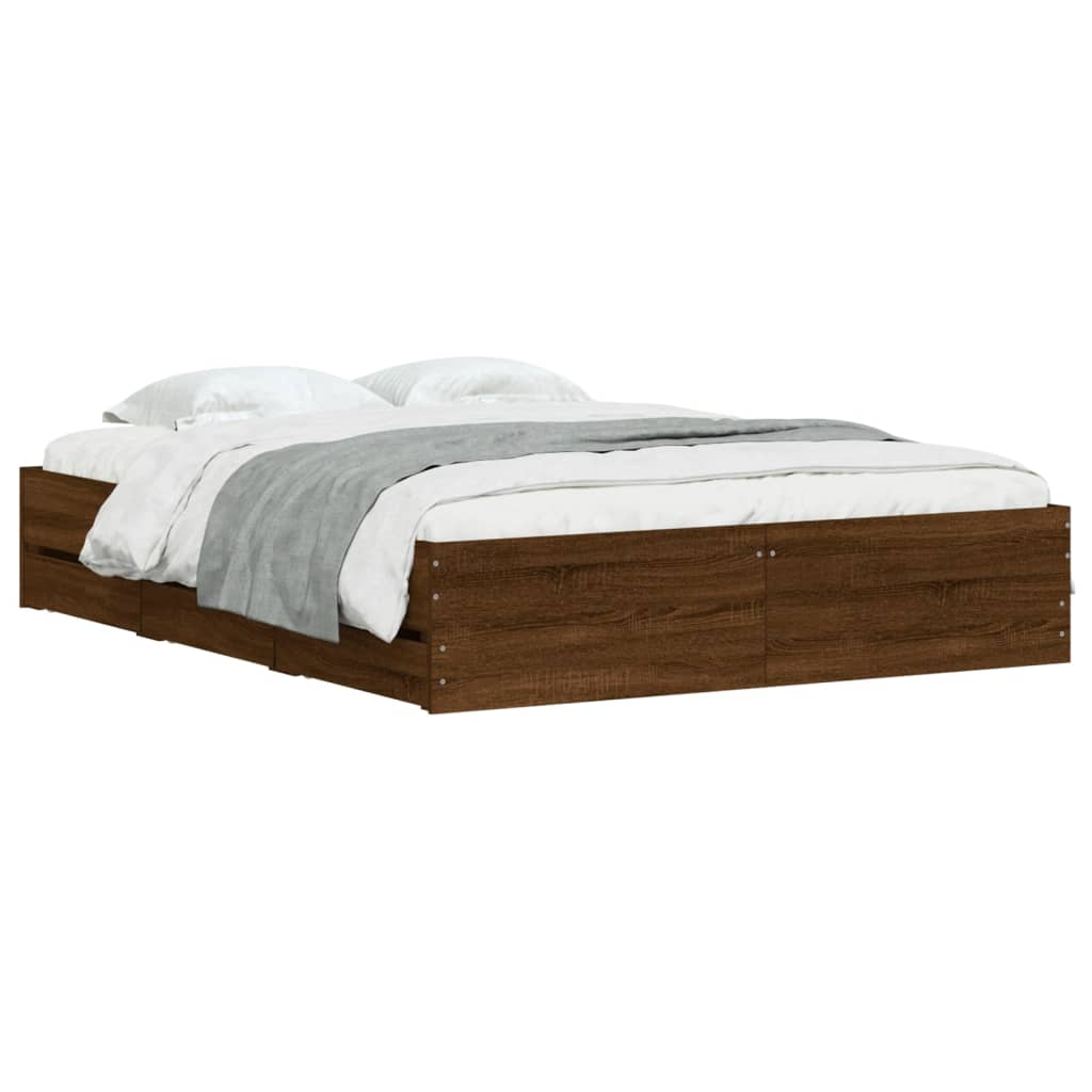 vidaXL Bedframe met lades bewerkt hout bruin eikenkleur 150x200 cm afbeelding